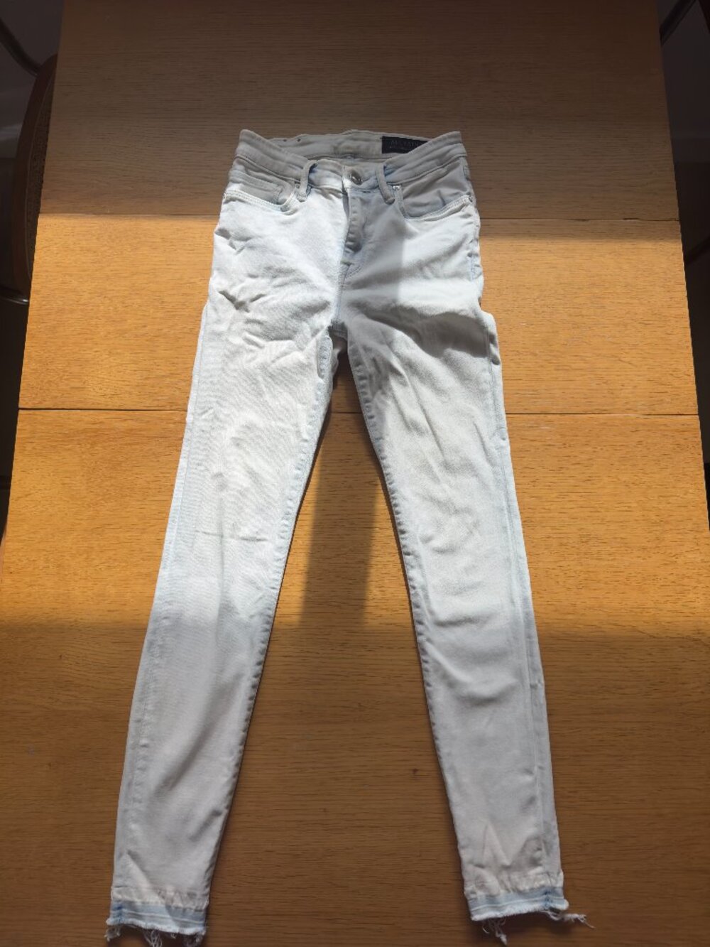 ALLSAINTS Grace Skinny Jeans Light Acid Wash Frayed Hem Sz 26